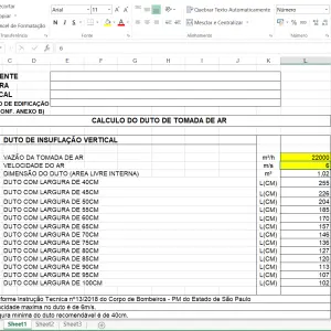 Planilha - PRESSURIZAÇÃO DE ESCADAS DUTO DE TOMADA DE AR